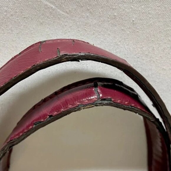 Coach Signature Stripe Shoulder Bag F28504 Patent Leather Trim Tan Raspberry GUC - Picture 11 of 16